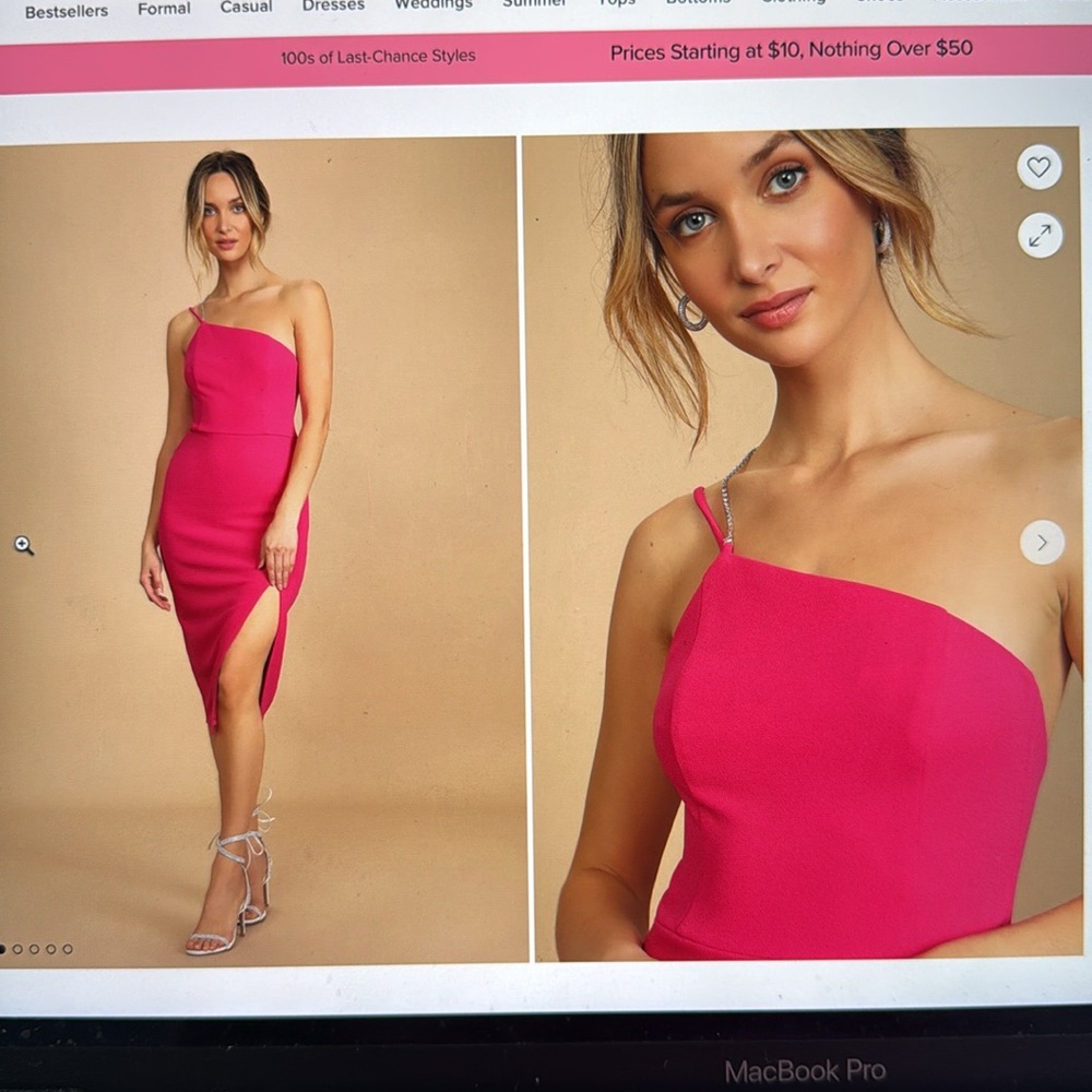 NWT All about the Glitz Hot Pink One-Shoulder Bodycon Midi Dress